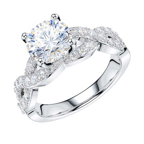 THELANDA Genuine Moissanite or Simulated 1CT Diamond Sterling Silver Twisted Infinity Split Shank Promise Ring Engagement Ring For Her2