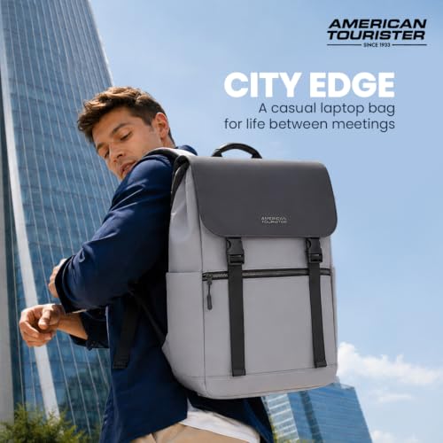 Image of American Tourister City Edge Laptop Backpack | 15.6 Inch Laptop Bag | Front Flap Design | Smart Trolley Sleeve | College & Office Use | Men & Women | Internal Organizer | 1 Year Warranty