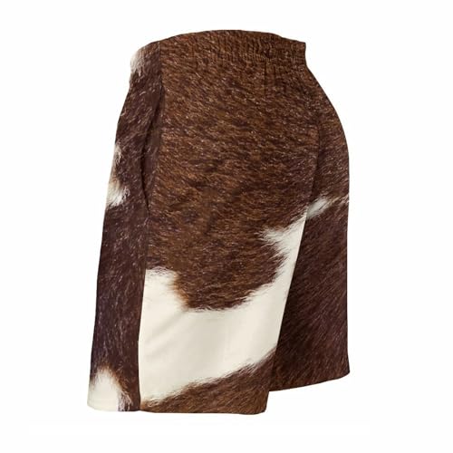 Brown and White Cow Hide Men's Shorts Casual Classic Fit Drawstring Summer Beach Shorts with Pockets4