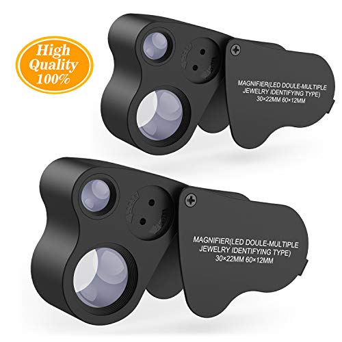 Jewelry Loupe,2 Pack 30X 60X Illuminated Jeweler’s Loupe Jewelry Magnifier Jeweler's Eye Loupe