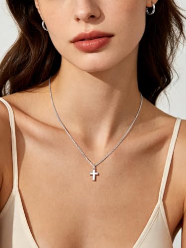 Image of U7 Cross Necklace for Women,Silver /14K Gold Plated Cross Necklace with 18-20 inch Box Chain,Tiny /Medium /Large Cross Pendant Necklace Religious Necklaces Christian Jewelry Gift for Her