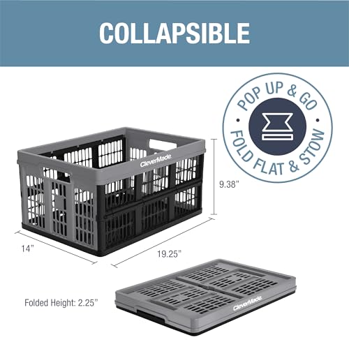 Image of CleverMade Collapsible Utility Crate For Storage, 32L 1 Pack, Stone
