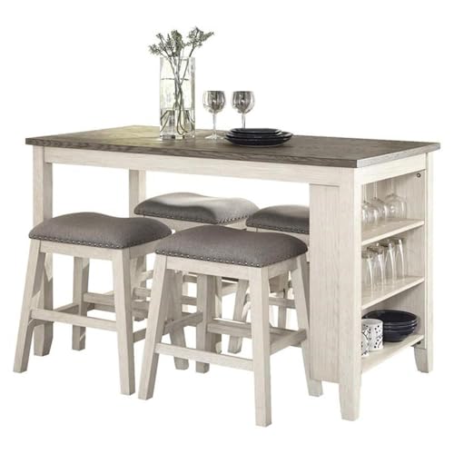Lexicon Timbre 5-Piece 3-Shelf Wood Counter Height Dining Set in Antique White