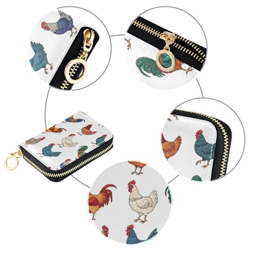Chickens Rooster Hen Print Womens Wallets Leather RFID Blocking Credit Card Wallets Small Coin Purse Wallet with Zipper4
