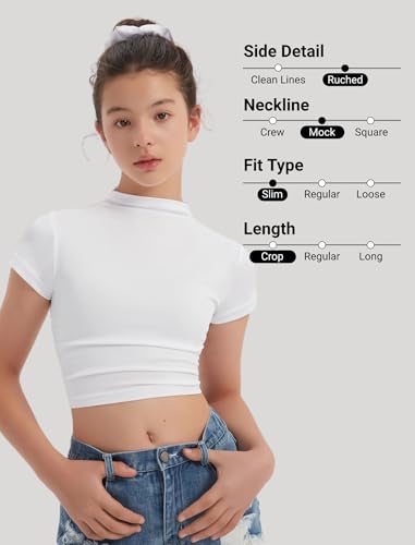 Image of EXARUS 3 Pack Girls Square Neck Top Fitted Tshirt Trendy Cute Crop Tops Tee | Cropped Tee Slim Fit Trendy Cute Stretchy Tops Short Sleeve