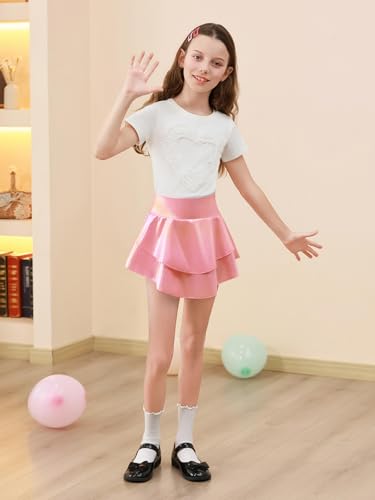 Image of Haloumoning Girls Metallic Skater Skort Kids Shiny Scooter Skirt 4-14 Years