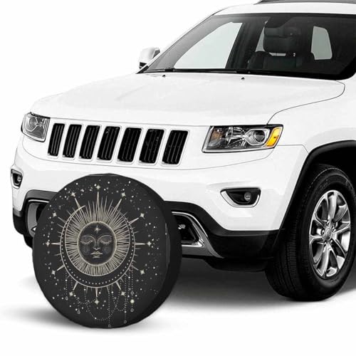 Image of Sun and Moon Spare Tire Cover 15 inch Wheel Beautiful Sleeping Face Bright Stars Protectors Weatherproof Universal for Trailer Tire Cover Rv SUV Truck Camper Travel Trailer