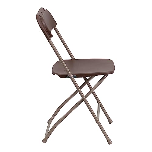 Image of Flash Furniture Hercules Series Plastic Folding Chair - - Brown - 650LB Weight Capacity Comfortable Event Chair - Lightweight Folding Chair -