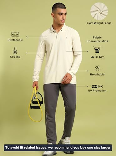 Image of TECHNOSPORT Mens Slim Fit Polyester Active Wear Collar Polo T-Shirt with Long Sleeves for Workout, Sports