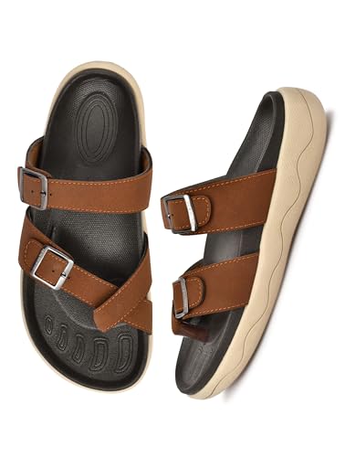 Image of HEALTH FIT Extra Soft Premium Classic Cushion Sliders /with Adjustable Buckle Strap & Light Weight Anti-SkidWaterproof Luxurious Slippers for Men's HF119