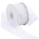 Livder 1.6 Inch Wide Christmas Snowflake Sheer Organza Ribbon for Xmas Gift Wrapping, Tree, Wreath,