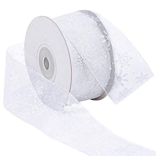 Livder 1.6 Inch Wide Christmas Snowflake Sheer Organza Ribbon For Xmas Gift Wrapping, Tree, Wreath, Party Decoration, 25 Yards (White) #TOP24