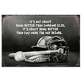 Vintage Baseball Decor Metal Sign 12x8​ - Boys Bedroom Decor with Sports Quotes; Baseball Themed Gift for Young Fans