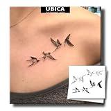 UBICA Tattoo Tech, 2 Sheets Small Sparrow Birds Semi Permanent Tattoo, Lasts 7-15 Days Minimalist Fine Line Temporary Tattoos, Waterproof and Non-Reflective, for Vacation Holiday Party