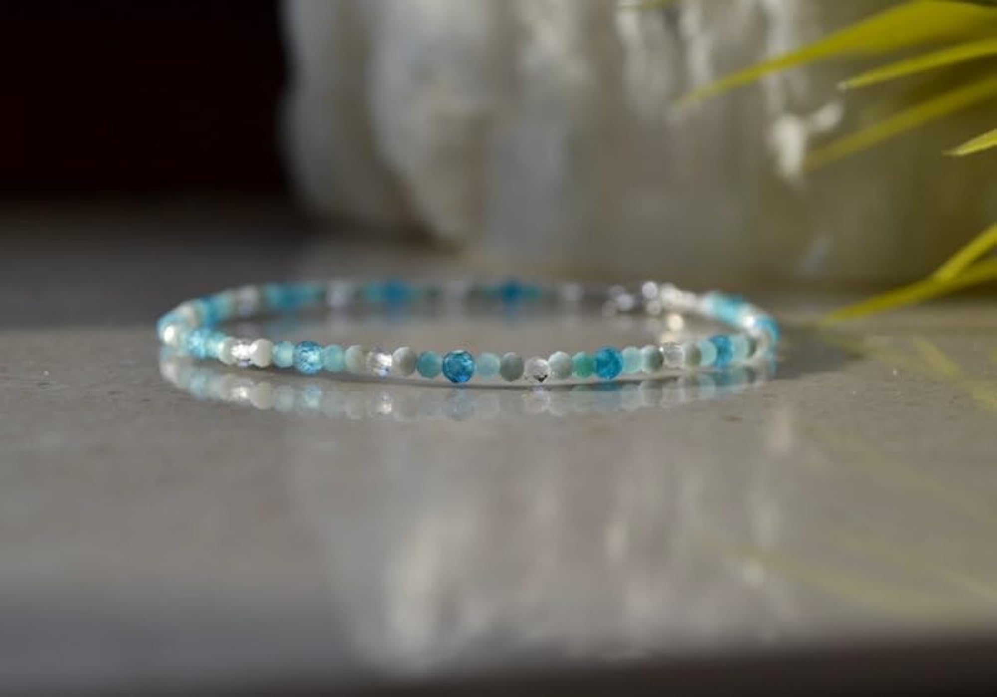 Larimar Round Beaded Bracelet with Silver Lock, Adjustable