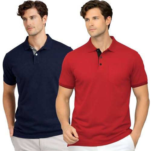 Image of Men's Premium Cotton Pique Polo T-Shirt, Classic Fit Short Sleeve Casual Summer Shirt, Soft & Breathable Fashion Polo