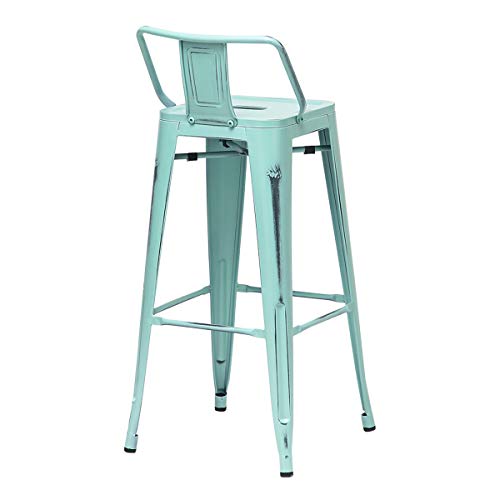 Alunaune 24" Metal Bar Stools Set Of 4 Industrial Counter Height Stools Kitchen Bar Chairs Indoor Outdoor Counter Stool-Low Back, Distressed Blue #TOP6