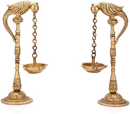 Aakrati Devyom Pair of Bird Diya Oil Lamp Stand Brass Hindu Religious Puja Artical Also use for Fengshui Gifts and Home Temple