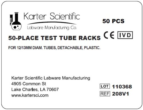Image of Plastic Test Tube Rack for 12 /13 mm Tubes, Hole Diameter is 13.6mm, Holds 50, Detachable, Karter Scientific 208V1 (Pack of 50)
