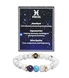Meibai Healing Crystal Zodiac Bracelet 8mm Natural Beaded Star Sign Bracelets Astrology Birthday Gift for Men Women (Pisces)