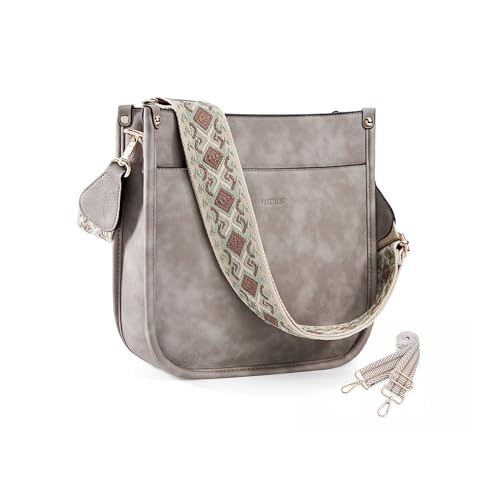 HKCLUF Crossbody Bags for Women 2PCS Removable Adjustable Guitar Strap Hobo Handbags Cross Body Bags Purses for Women(cloudgray)