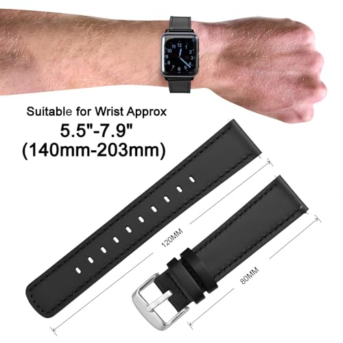 Image of ANNEFIT 18mm Watch Band, Quick Release Genuine Leather Replacement Strap (Black /Black Stitching)