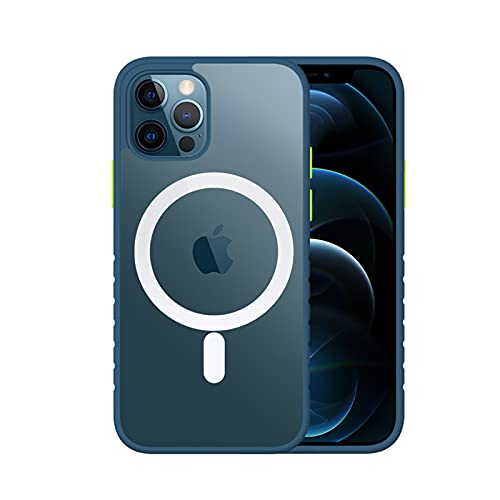 Magnetische Schutzhülle entworfen für iPhone 12 Pro Max Hülle, [kompatibel mit MagSafe] [gelb resistent] stoßfest schützende dünne Schutzhülle für iPhone 12 6,7 Zoll (16,7 cm) (blau) Cover