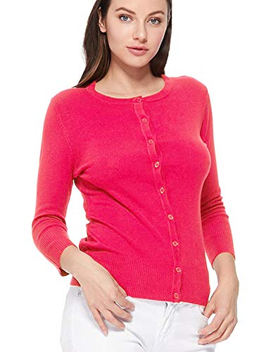 Image of Women's 3 /4 Sleeve Crew Neck Button Down Stretch Knit Cardigan Sweater (S-3XL)
