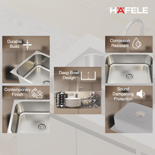Image of Hafele Astral 2418 Stainless Steel Single Bowl Kitchen Sink | 24x18 Inches | 304 Grade Steel | Satin Finish | Compact & Durable Kitchen Sink