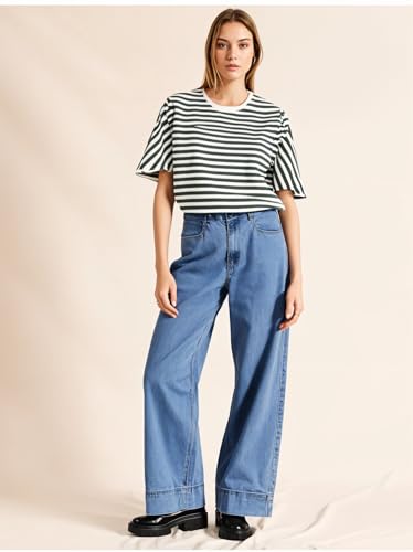 Image of Mack Jonney Oversized | Loose Fit | Half Sleeves 100% Cotton Round Neck Striped T-Shirt for WOMEN-MACK640558