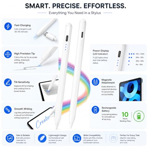Image of Universal Stylus Pen Stylus for Android Touchscreens, Rechargeable Fine Tip Digital Pen for Writing, Drawing & Note-Taking, Works with Compatible ipad & Android and iOS Devices