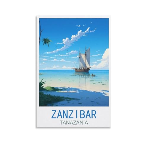 LOLWNNI Zanzibar Tanzanie Affiche de voyage vintage 20 x 30 cm Impression sur toile pour décoration de salon, chambre à coucher