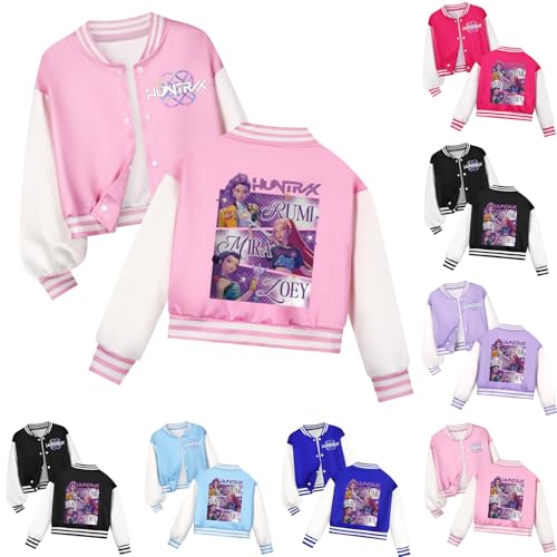Chaqueta KPOP para niñas de 4 a 10 años con Botón con Estampado de Demon música Hunters, Sudadera de Manga Larga para Navidad y cumpleaños 160 Pink ES012