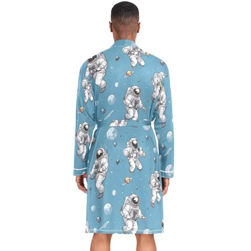 STAYTOP Cartoon Astronaut Men's Kimono Soft Robe Nightgown Long-Sleeve Pajamas Bathrobes3