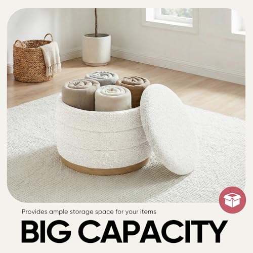 Image of Round Storage Ottoman with Tray, Chenille Folding Foot Rest Coffee tabele for Living Room Bedroom Dorm,Wood Grain Leather
