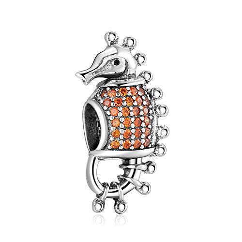 XYNSNDB Cuentas Colgantes de Plata de Ley 925 con diseño de Caballito de mar Tropical y Naranja, para Pulsera y joyería