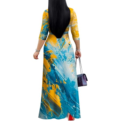 Image of PinkPatty Women's Print Maxi Dresses 3 /4 Sleeve Flowy Long Dress V Neck Wrap Tie Waist Sundress