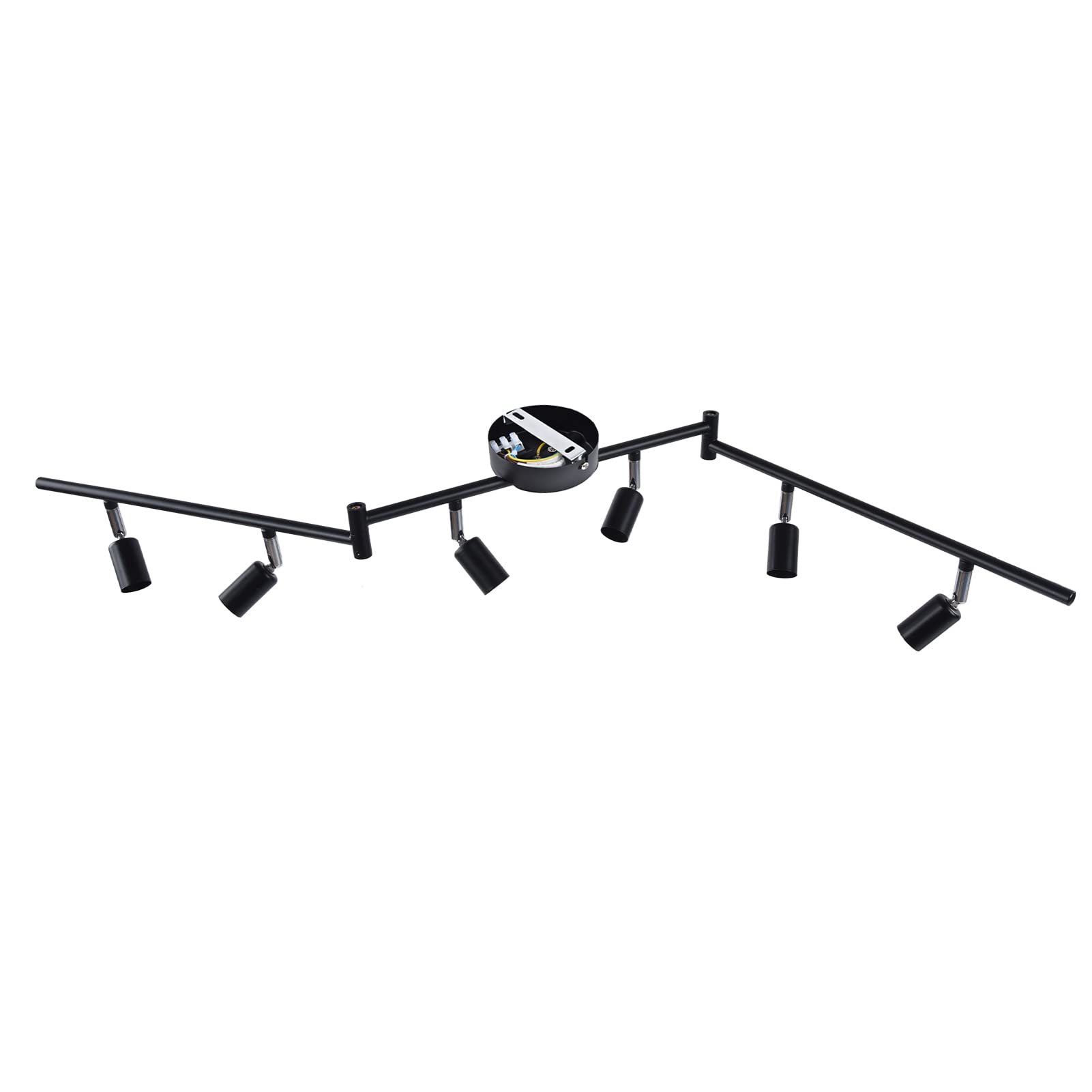Kit de Iluminación en Riel, Foco de Techo Giratorio Moderno de 6 Vías para Dormitorio, Sala de Estar, Oficina, Material de Hierro (BLACK)