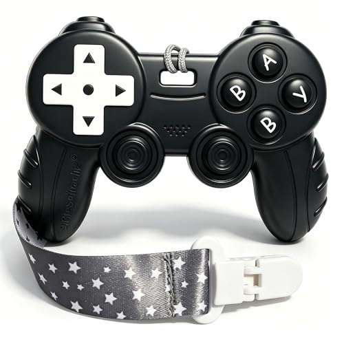 Image of Cool Remote Game Control Teething Toy for Babies 0-6 6-12 Months,Game Controller Teether for Gamer Parents,Baby's First Valentines Day Gifts,Silicone Remote Chew Toys（Black