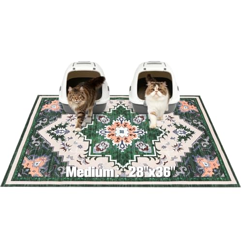 EXPAWLORER Cat Litter Mat, 28”x36” Medium Non-Slip Urine Waterproof Litter Trapping Mat Easy to Clean Washable Litter Box Mat for Floor Soft on Kitty Paws, Indoor Food Mats Rug Pads for Bathroom Green