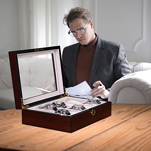 Yescom 10 Slot Wooden Watch Display Case Watch Box Holder Glass Top Jewelry Collection Storage Organizer Ebony Wood #TOP2