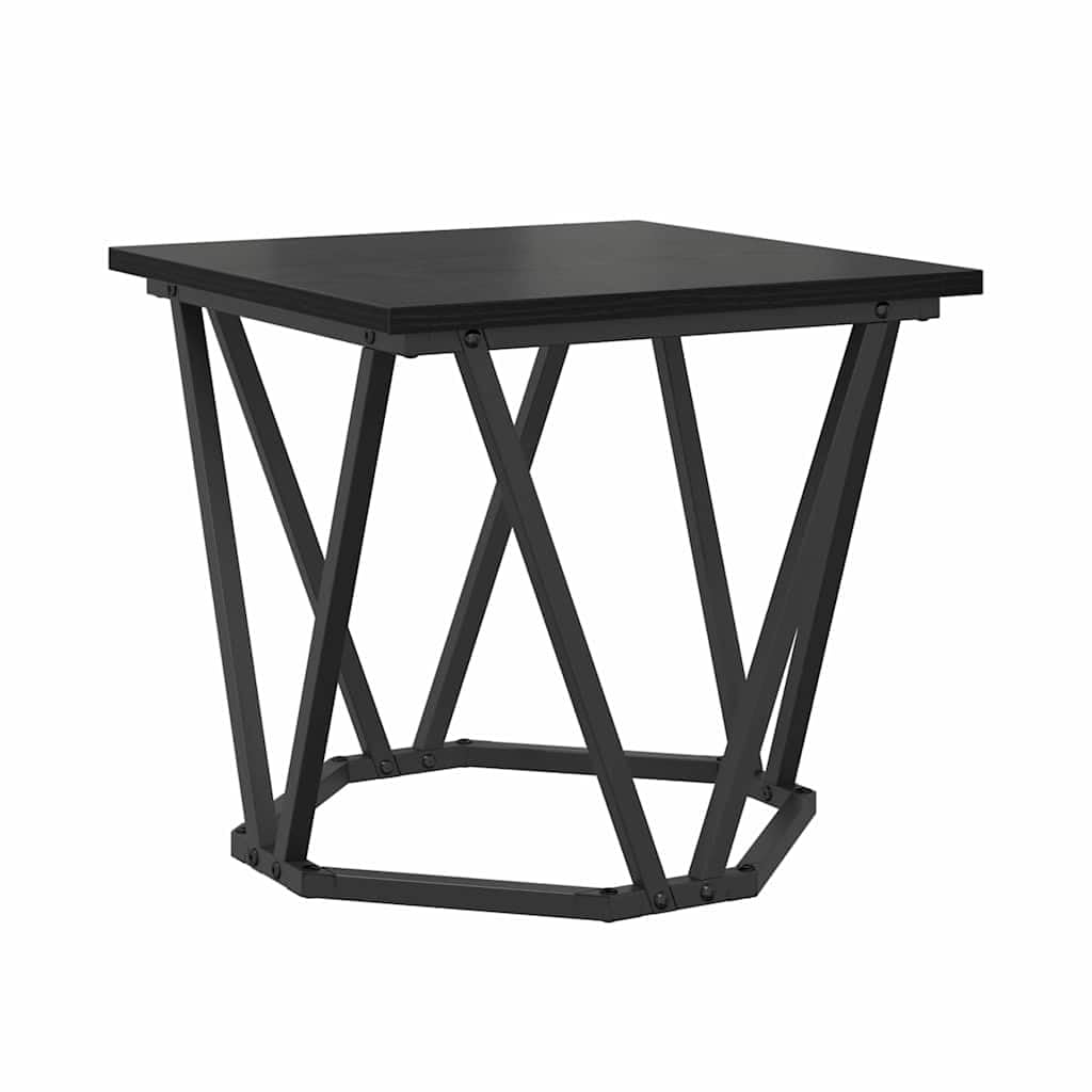 Juego de 2 mesas auxiliares hexagonales negras con marco de metal y tablero de madera para salón, diseño moderno
