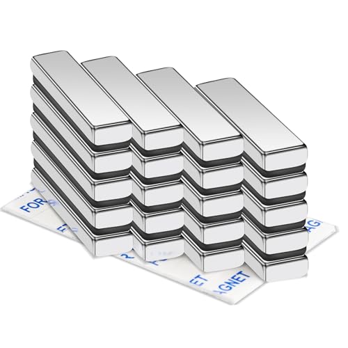 Image of MIKEDE 9 Pcs Strong Neodymium Bar Magnets, Rare Earth Neodymium Magnets, Refrigerator Magnet with Double-Sided Tape, Silver Heavy Duty Magnet for Tool Room, Kitchen, Office - 1.57 x 0.39 x 0.20 in