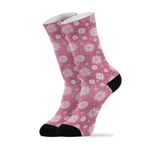 Wusikd Pink Glitter Christmas Socks for Women and Men White Snowflakes Stars Long Socks for Athletic Running 1