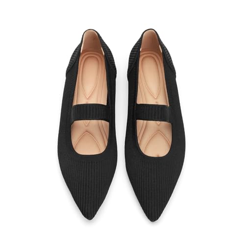 Image of Flats for Women Pointed Toe Knit Foldable Ballet Flat Shoes | Stretch knit upper,built-in arch support,cushioned insole,foldable lightweight design,non-slip sole,office and casual wear