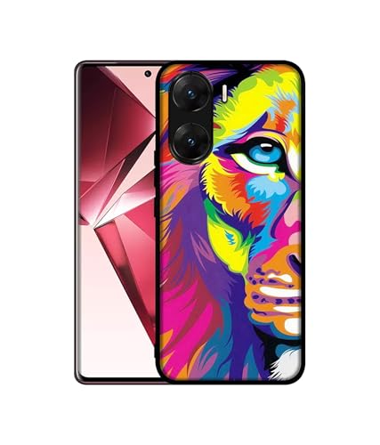 Image of Lion Design Premium 2D Printed Metal Back Case Cover for Vivo V29E 5G
