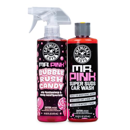 Image of Chemical Guys Mr. Pink Iconic Scent Interior and Exterior Car Care Bundle, Air Freshener Spray and Mr. Pink Super Suds Car Wash Soap, Sweet Candy Bubblegum Scent - 16 Fl Oz Each
