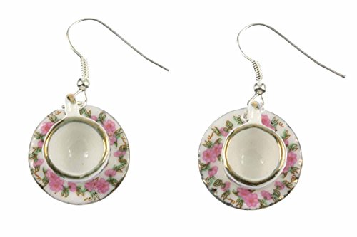 Miniblings tazas pendientes taza de te de cafe de la porcelana de te de color rosa - plata joyería...