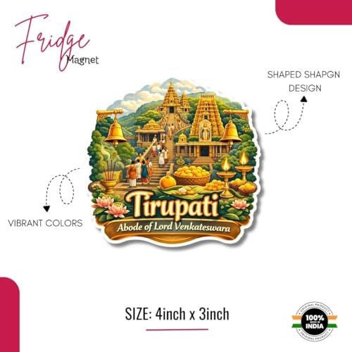 Image of Apna Gift Wooden Fridge Magnet Sticker for Refrigerator Door | Multipurpose Office Magnet for Home Kitchen Decor | Souvenir Gift Travel Memory Fridge Decoration | 4 x 3 Inch Wooden Magnet (Tirupati)