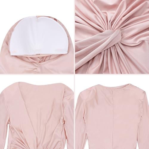 Image of RARITYUS Women's Elegant Knot Ruched Long Sleeve Maxi Dress Shoulder Pads Long Formal Dress Cocktail Evening Party Dress